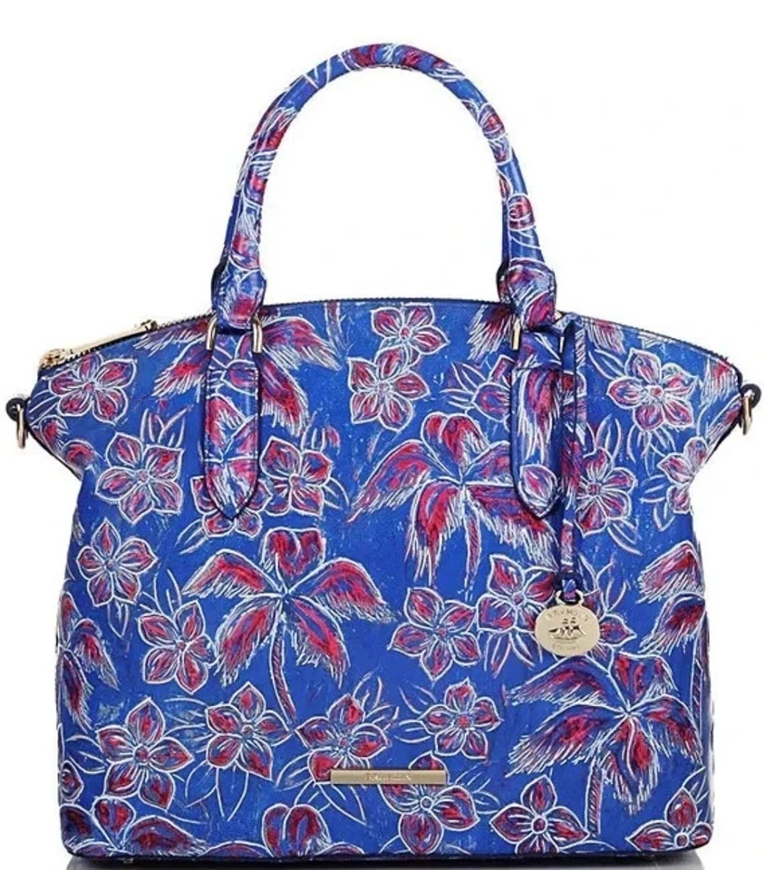 NWT $385 Brahmin Torrone Duxbury Floral Print Leather Satchel Blue Vista red - Image 1 of 4
