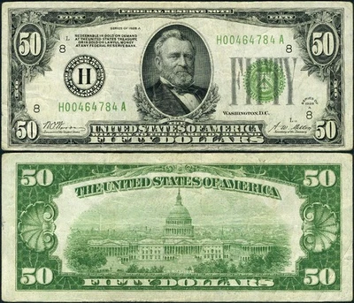 FR. 2101 H $50 1928-A Federal Reserve Note St. Louis H-A Block  VF+ - Image 1 of 3