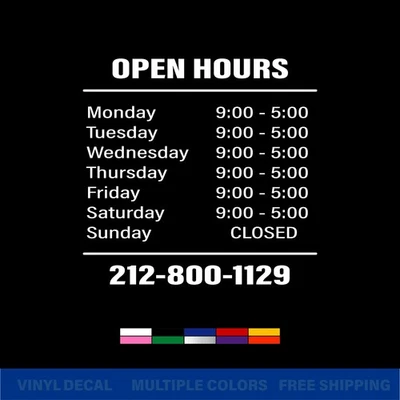 Adesivo de vinil personalizado horário comercial para porta ou janela | Várias cores e tamanhos - Imagem 1 de 4