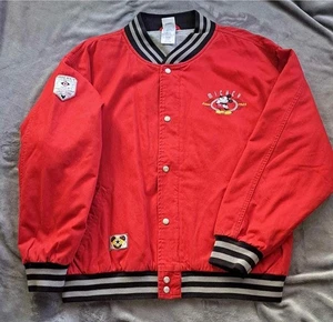 Vintage Disney Mickey Mouse Varsity Jacket Red Bomber 90s Goofy Donald Pluto L - Picture 1 of 12