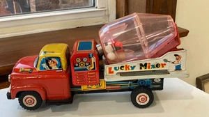 Batteriebetrieben Lucky Zementmischer Blech Litho LKW Top Zustand TM Japan FUNKTIONIERT - Bild 1 von 19