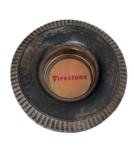 Vintage Real Rubber Tyre Glass Firestone Deluxe Champion 6.00-16 Ashtray Rare - Picture 1 of 6