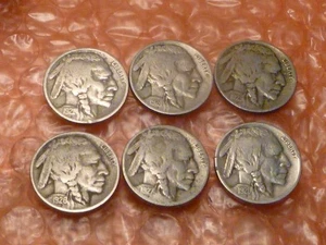 Buffalo Nickels 1920,21,24,27,28,29,  6 Coins Total - Picture 1 of 2