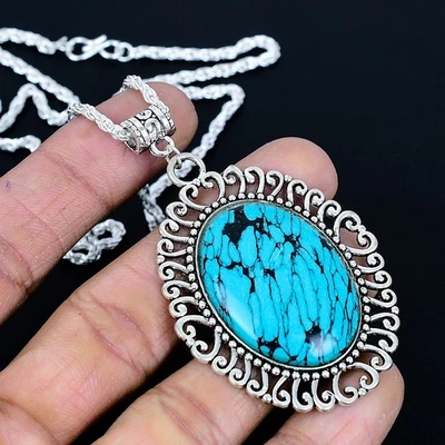 Collar hecho a mano enchapado en plata 925 turquesa Santa Rosa de 17"-18" Foto 1 de 3