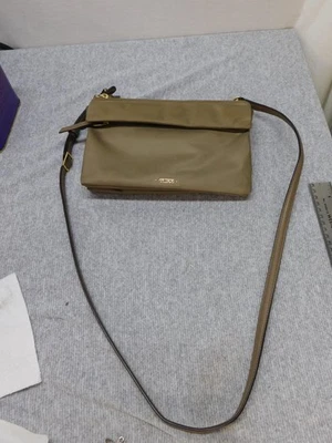 TUMI Crossbody Bag Purse Womens One Size Taupe Nylon Leather Trim Triple Zip - Image 1 of 4