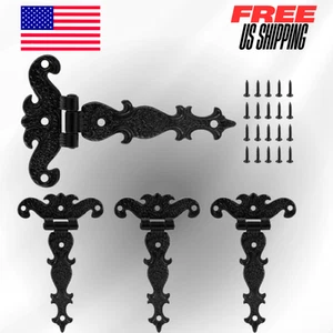 Antique Black Tee Strap Hinges Hardware Decorative for Barn Door, Gate, 4 Pack - Picture 1 of 12
