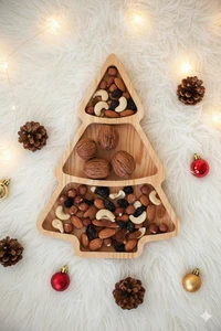 Handgefertigtes Kiefernholz Weihnachtsbaum Serviertablett Urlaub Wurstwaren Brett Platte - Bild 1 von 4