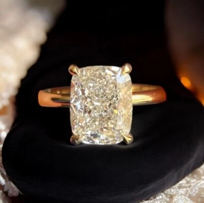 Cushion Cut Diamond Wedding Ring Lab Grown  2.5 Ct IGI Certified 14k Yellow Gold - Image 1 of 4