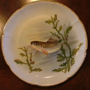 Wm GUERIN & Co. LIMOGES FRANCE 9" FISH PLATE 3 DECORATED BY CHAS REDMOSTON - Picture 1 of 4