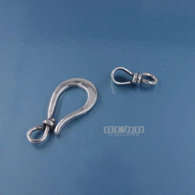 Large Oxidized Solid Sterling Silver Hook Eye Clasp Connector 28mm (1.1") #44012 - Image 1 of 4