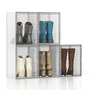 Boot Storage Organizer Tall Boots, 5 Pack Clear Shoe Storage Boxes Stackable ... - Picture 1 of 7