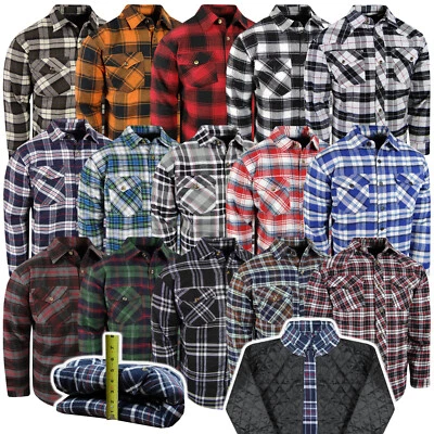 Plaid Flannel Fully Quilted Shirt Jacket Mens Warm Padded 4 Pocket Button M-4XL - Image 1 of 4