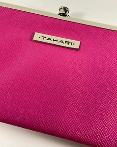 Tahari Kiss Lock Clutch Pink double frame ID protect wallet new without tags - Picture 1 of 9