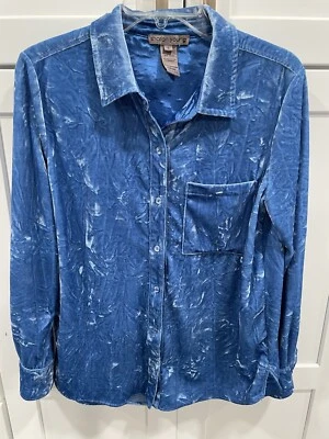 Blusa Sharon Young Terciopelo Aplastado Botón Frontal Talla S Azul Brillante AK117 Foto 1 de 4