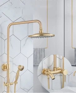 Bathroom Brushed Gold Mixer Bathtub Shower Faucet Brass Hand Sprayer Bidet Tap - Picture 1 of 8