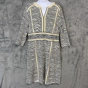 J McLaughlin XL Midikleid Zebramuster creme Linien V-Ausschnitt 3/4 Arm Etuikleid - Bild 1 von 10