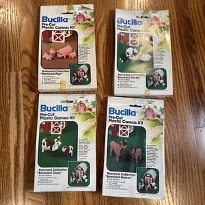 Vintage Bucilla Pre-Cut Plastic Canvas Needlepoint Kit Barnyard Cows Pigs Horses - Picture 1 of 7
