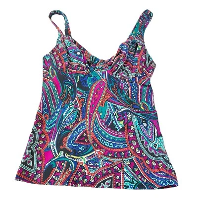 Camiseta Tankini Title Nine Paisley para Mujer 32C Sujetador Incorporado Con Aros Colorido Retro Foto 1 de 4