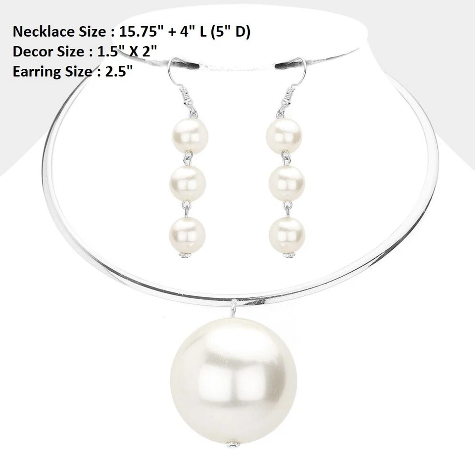 Pendientes collar gargantilla con cuentas gruesas de cadena de perlas de bola grande blanca Foto 1 de 1