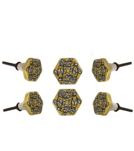 Juego de 6 perillas de cerámica Barson tocador de cocina armario escritorio blanco y amarillo - Imagen 1 de 6