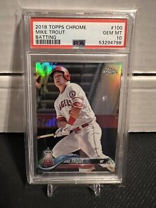 2018 TOPPS CHROME REFRACTOR #100 MIKE TROUT BATTING PSA 10