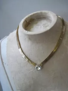 FLAT SNAKE GOLD TONE CHAIN NECKLACE VINTAGE BY JON ST. PAUL FAUX DIAMOND PENDANT - Picture 1 of 12