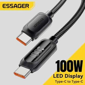Essager USB Type C To USB C Cable 100W 5A PD Fast Charging Wire Digital Display - Picture 1 of 10