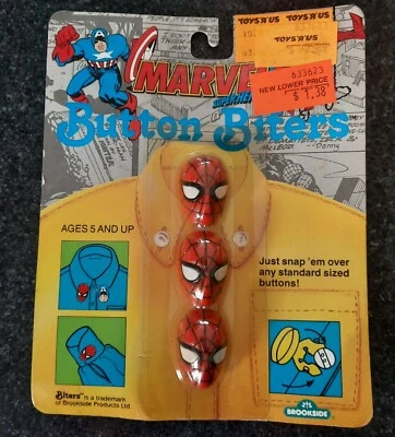 Brookside Marvel Superheroes Spider-man 1991 Button Biters paquete de 3 - Nos Foto 1 de 4