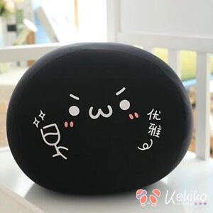 Black Marshmallow Beanbag Cushion with printed kawaii face with wine glass