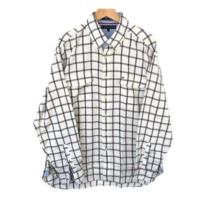 Tommy Hilfiger Mens XL White Plaid Shirt Long Sleeve Button Up Soft Preppy - Picture 1 of 10
