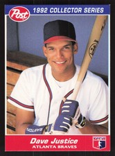 Dave Justice 1992 Post Cereal #29 Atlanta Braves {0621