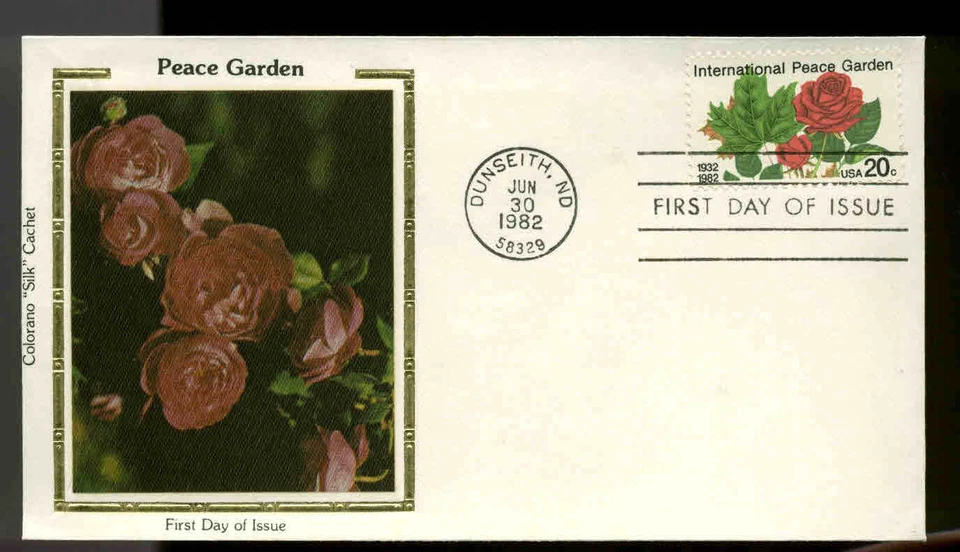 U.S. FDC  #2014 Colorano "Silk" Cachet Dunseith,ND Int'l {eace Rose Garden - Image 1 of 1