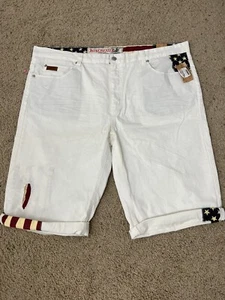 Winchester Men's 44White Denim Shorts Patchwork Stars Stripes Flag New w Tags - Picture 1 of 6