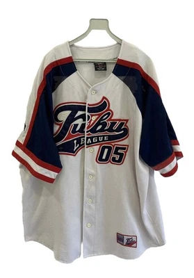 FUBU League 05 棒球球衣白色红色海军 XXL 韩国制造 复古 Y2K #100 — 第 1/4 张图片