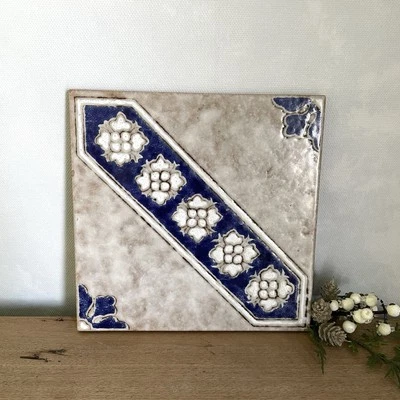 Azulejo cuadrado de cerámica azul y blanco/marrón/beige hecho en Italia mediterráneo Foto 1 de 4