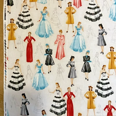 Robert Kaufman Glamour Girls Vintage Couture Vogue  Pattern Cotton Fabric 1 YD - Image 1 of 4