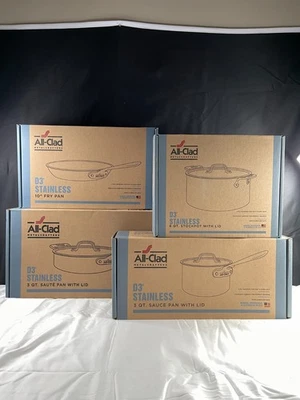 All-Clad D3 Stainless 3-Ply Bonded Cookware Fry Sauce Saute Pan Pack 4 With Lid