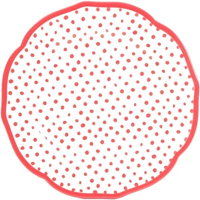 Cuatro (4) Mujer Pionera ~ Rojo ~ Lunares Retro ~ Plato de Cena 10.5" ~ Gres Foto 1 de 4