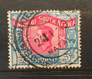 Stamps. South Africa. KGV1 5/- Revenue Stamp. Language Error. Used - Picture 1 of 1