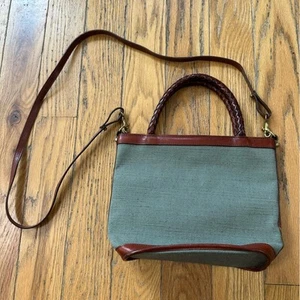 Brahmin Green Canvas Saddle Brown Bag - Picture 1 of 10
