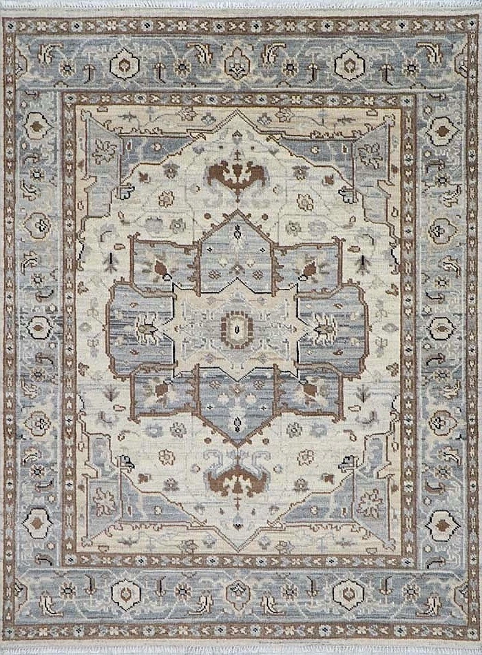 Alfombra Serapi neutra terrosa anudada a mano 100 % lana aspecto tradicional vintage Foto 1 de 4