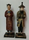  Carved Wood Asian Man Woman Figurines 17.5" Multicolor Painted Vintage/Antique?