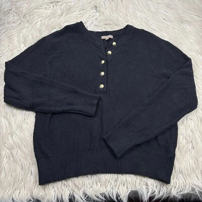 Lolla P Women's S Black Boucle Knit Henley Neck Pullover Sweater - Image 1 of 4