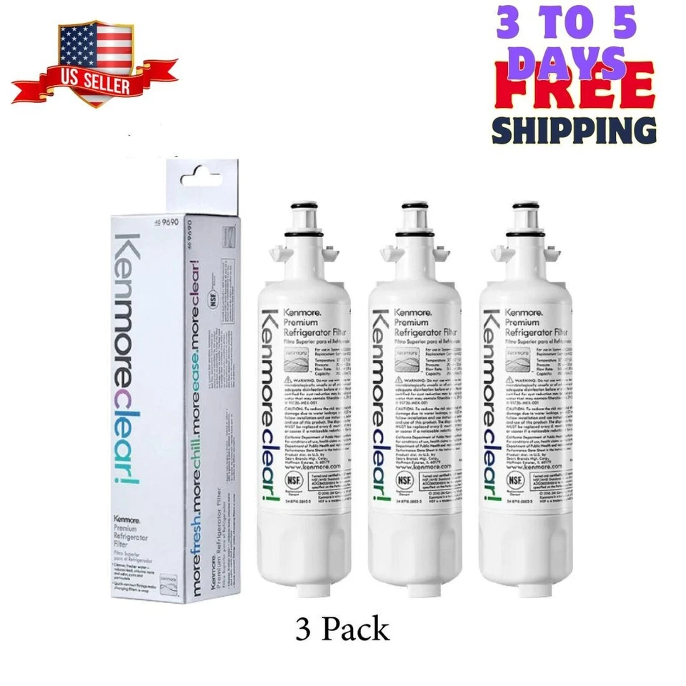 3 Pack 9690 Kenmore 469690 Replacement Refrigerator Water Filter Fit LG LT700P - Image 1 of 4