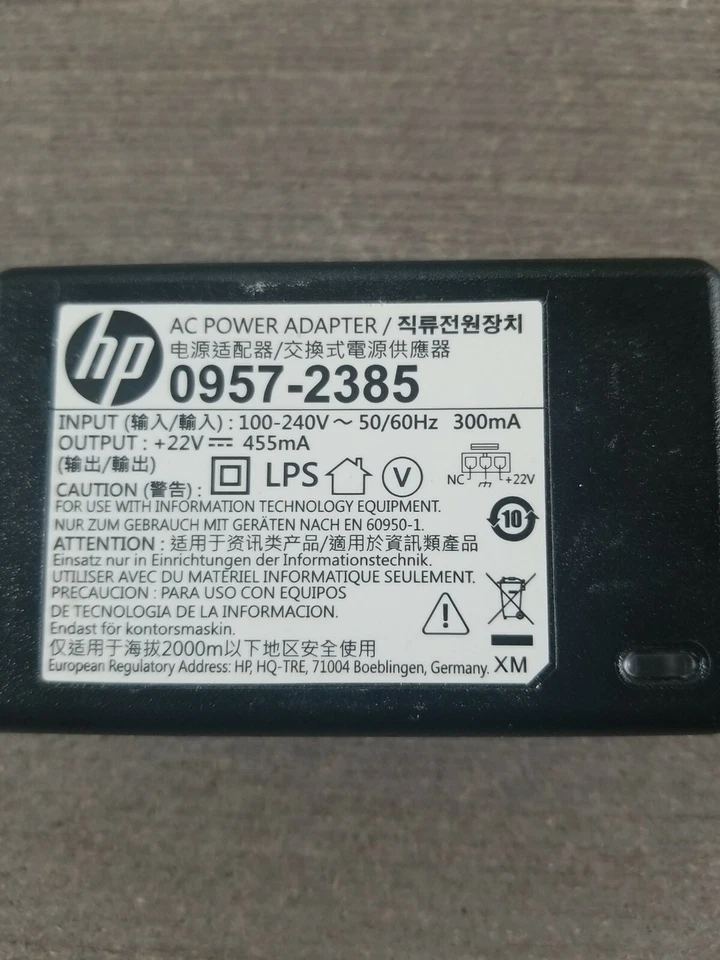 Original OEM HP DeskJet 1010 1510 2540 3 pines 10W 22V 455mA Fuente de alimentación de CA + cable Foto 1 de 1