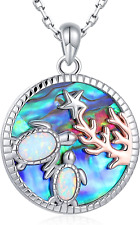 Opal Abalone Sea Turtle Necklace - 925 Sterling Silver Mother and Daughter Color