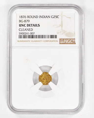 1876 Round Indian 25 Cents BG-879 NGC UNC Details 25c Cover