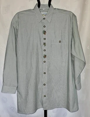 CAMICIA UOMO VINTAGE AUTENTICA ALPENLAND TYROL OKTOBERFEST DIRNDL VERDE US17 EU43 - Immagine 1 di 4