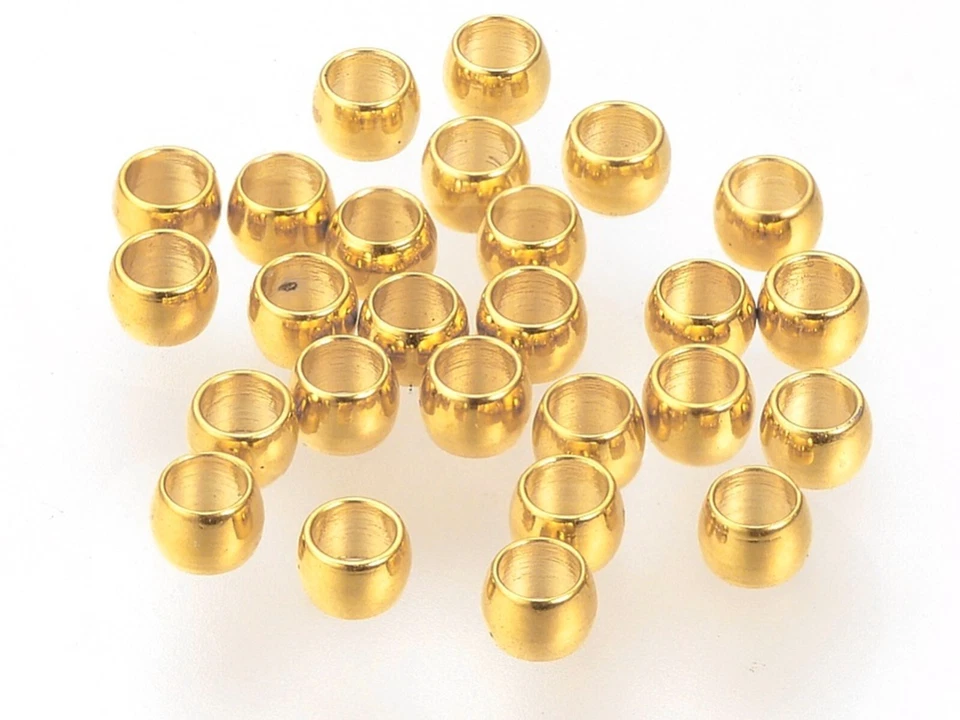 Crimpperlen 50 Quetschperlen Ø 2x1mm 3x2mm Edelstahl 24k vergoldet Rondell - Bild 1 von 1