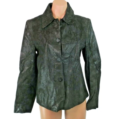 Chaqueta de Cuero Genuino Marvin Richards Cuero Piel de Serpiente Metálico Botón Frontal S Foto 1 de 4